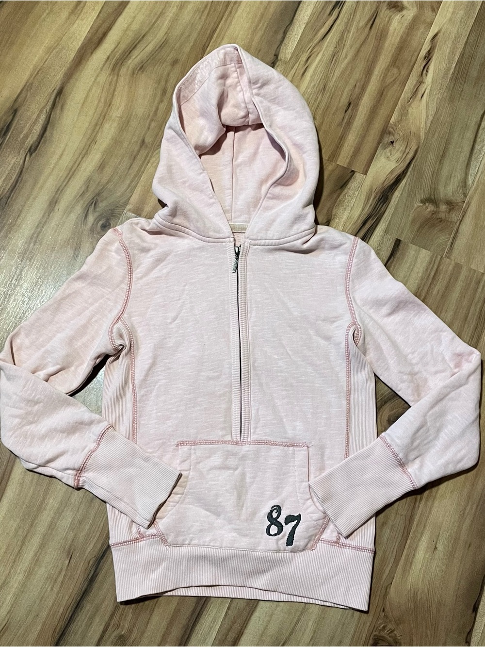 Aéropostale Y2K Light/Baby Pink 87 Graphic Zip Up Hoodie Size XS/S